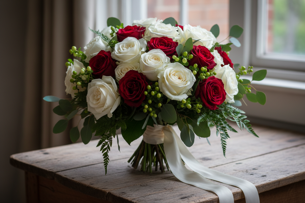 White and red roses