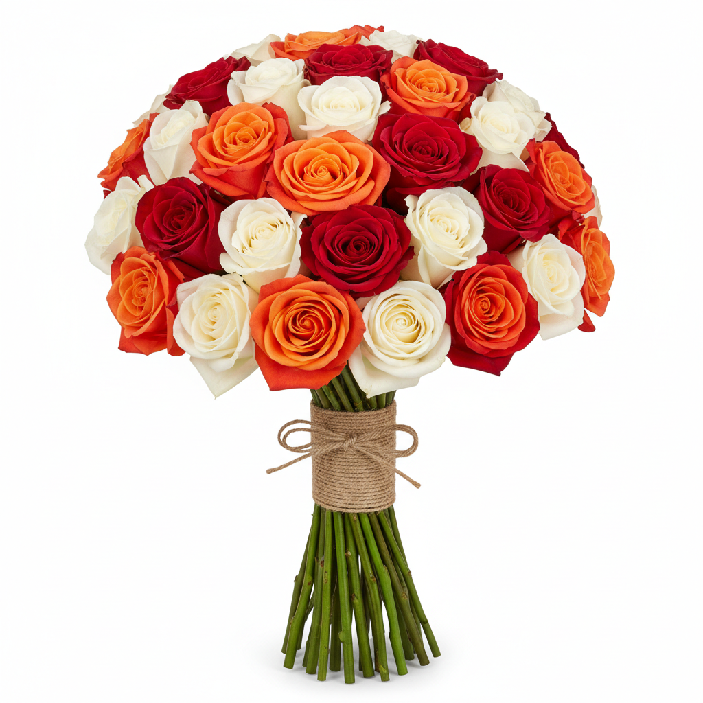 Orange, Red and White Roses