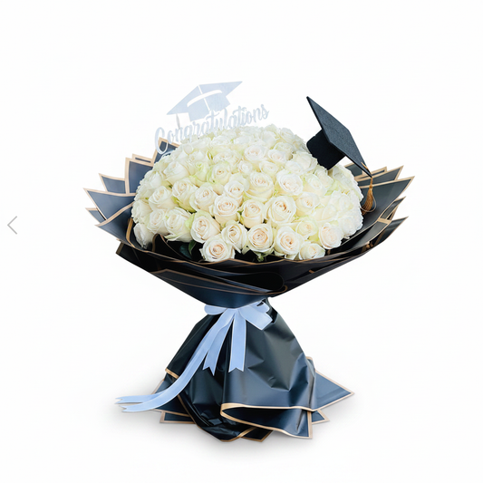 White Roses Graduation Bouquet